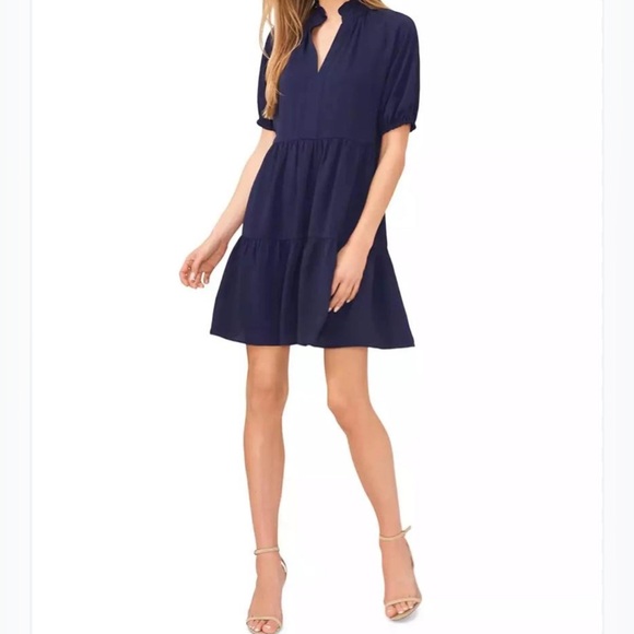 CeCe Women’s Short Sleeve Tiered V-neck Babydoll Dress - Picture 1 of 13